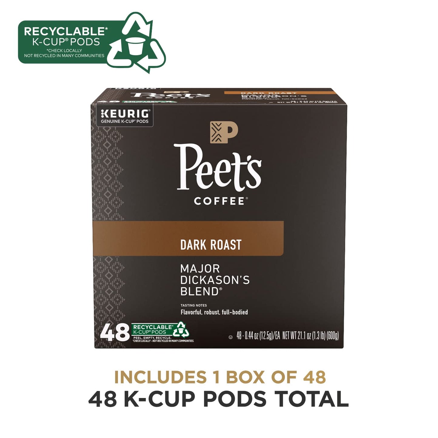 Peets Coffee Dark Roast K-Cup Pods Major Dickasons Blend 48 Count
