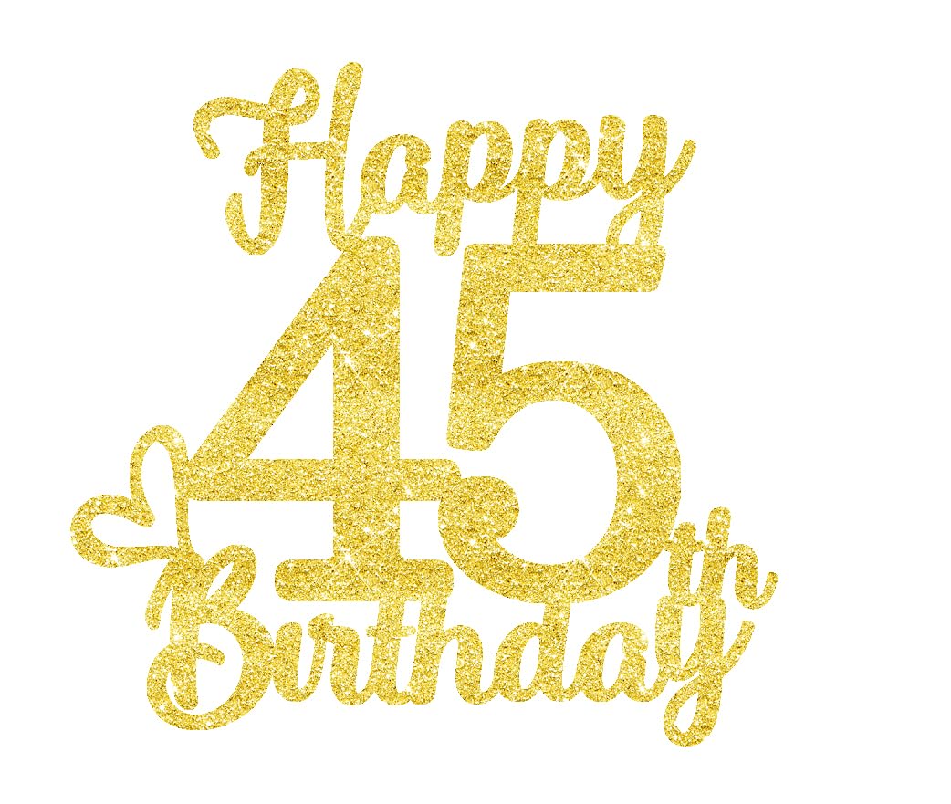45 Birthday Cake Toppers-Gold Glitter, 45Th Cake Topper For Men,45 Cake Topper For Women, 45Th Birthday Decorations,45Th Birthda