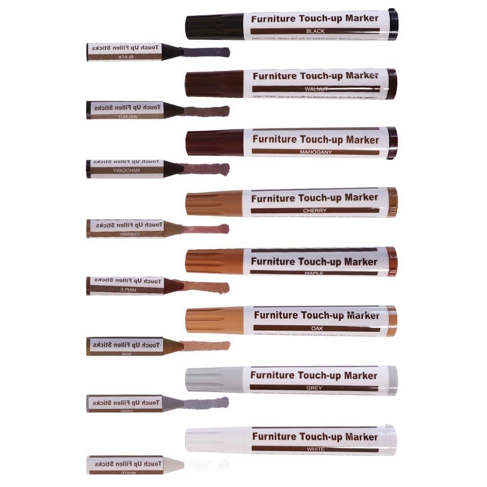 Furniture Markers Touch Up - 17Pcs Furniture Repair Kit, 8 Colors Wood Markers And Wax Sticks With Sharpener Kit Used For Stains