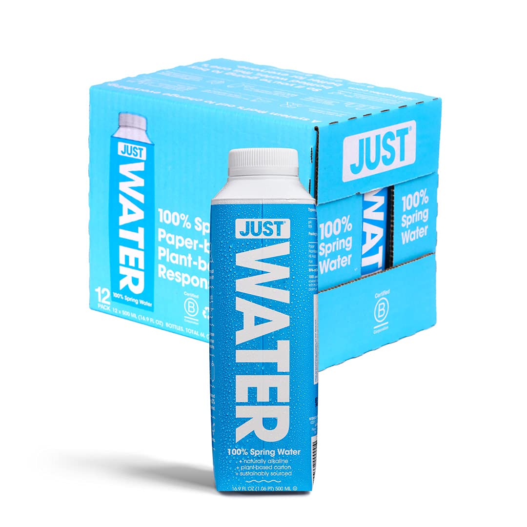 JUST Water, Premium Pure Still Spring Water in an Eco-Friendly BPA Free Plant-Based Bottle - Naturally Alkaline, High 8.0 pH - F