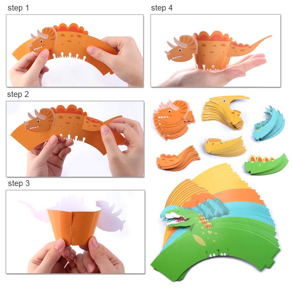 Dinosaur Cupcake Wrappers Toppers(48Pack),Konsait Little Dino Cupcake Toppers Cake Table Decorations Party Supplies For Boys Kids Birthday Party Decor Favors
