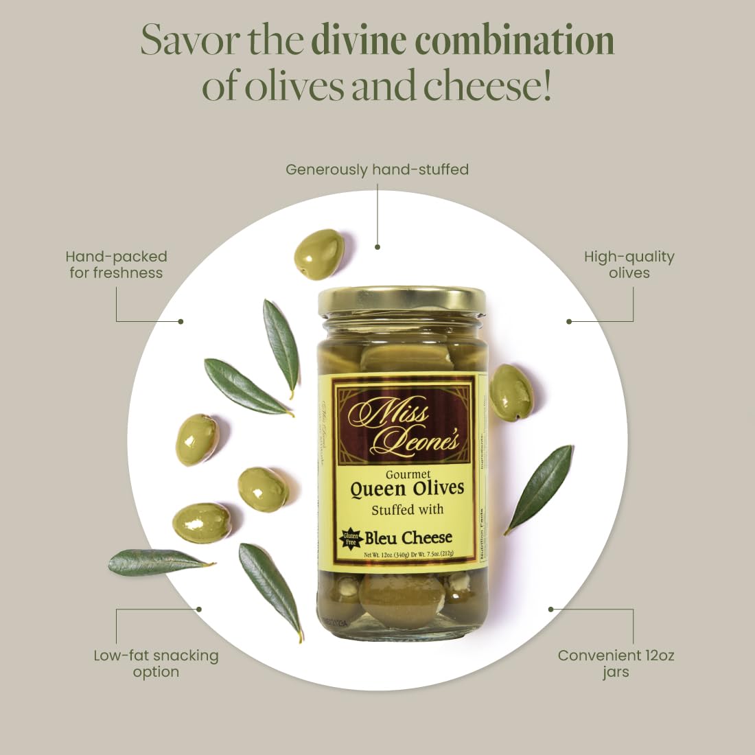 Miss Leone'S Stuffed Queen Olives, Bleu Cheese, 12-Ounce Jars (Pack Of 3)