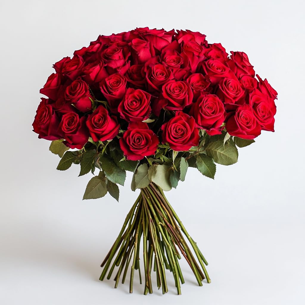 GlobalRose Real Fresh Cut Red Roses - 50 Fresh Flowers - Fresh Flowers Bouquet for Wedding