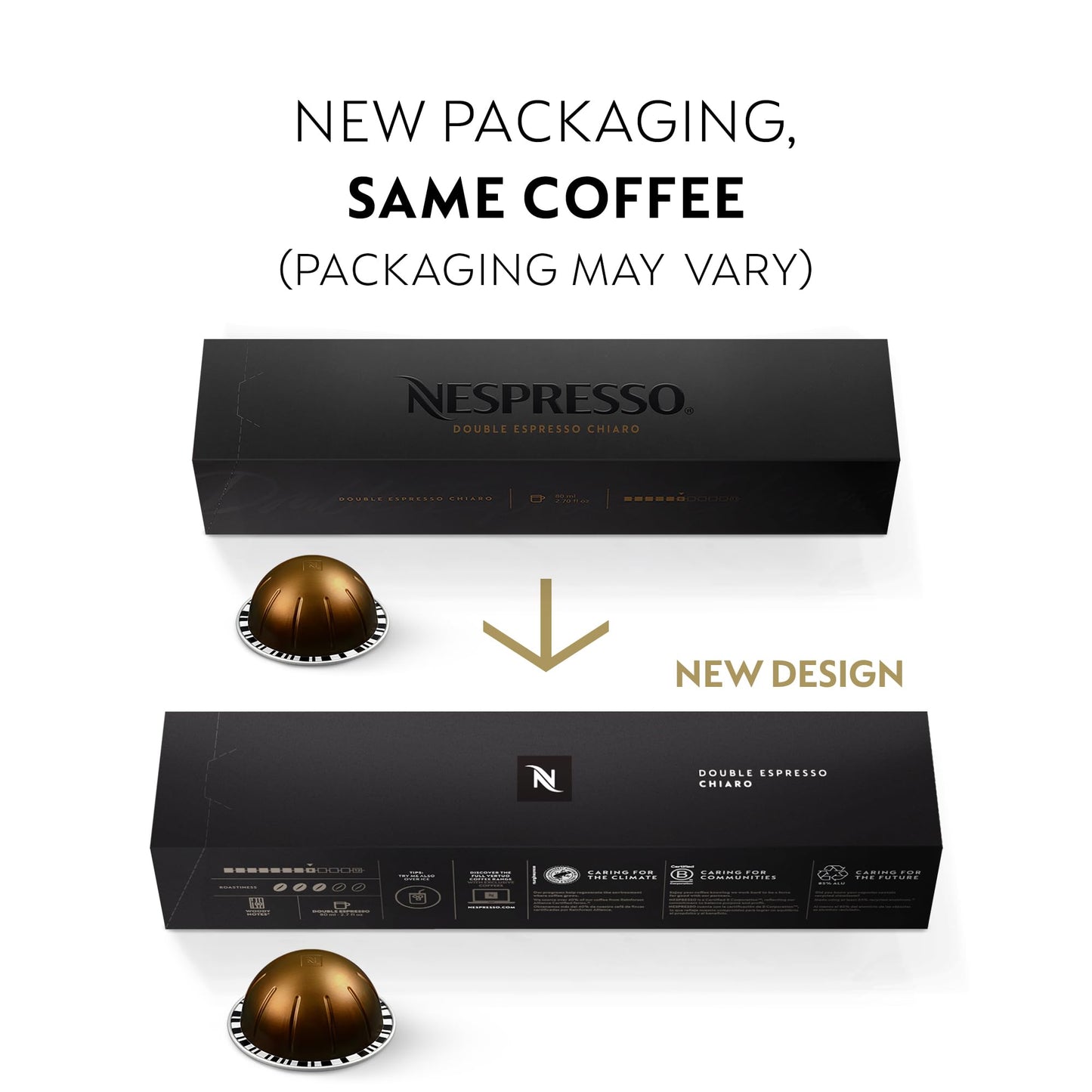 Nespresso Vertuo Double Espresso Chiaro Coffee Pods, Medium Roast, 30-Count, Model 107547