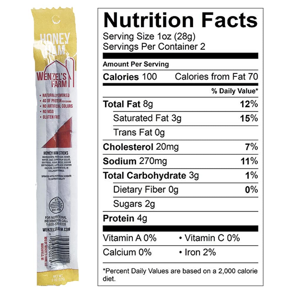 Wenzels Farm Snack Sticks - High Protein, Low Carb, Gluten Free - 16 oz (8 packs of 2) - Original Variety Pack