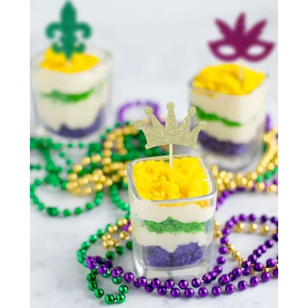 24 Pcs Mardi Gras Cupcake Toppers, Glitter Masquerade Masks Cupcake Toppers For Masquerade Mardi Gras Party Baby Shower Birthday