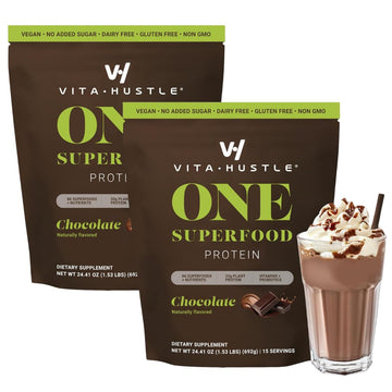 VitaHustle ONE Meal Replacement Shake - Plant Based Protein Powder - Vegan - 11.91 oz (Pack of 2) - Chocolate Flavor