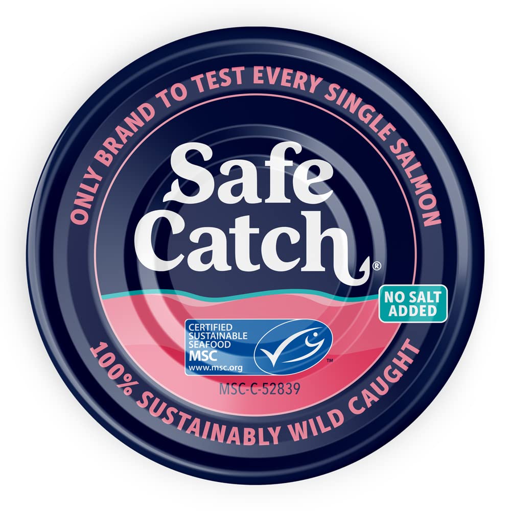 Safe Catch Wild Pacific Pink Salmon, Canned, No Salt Added, Mercury Tested, 5oz Can, Pack of 6