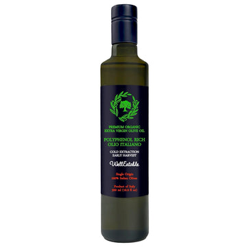 WellEatable Organic Extra Virgin Olive Oil, Polyphenol Rich, 16.9 fl oz, Early Harvest from Italy, Green