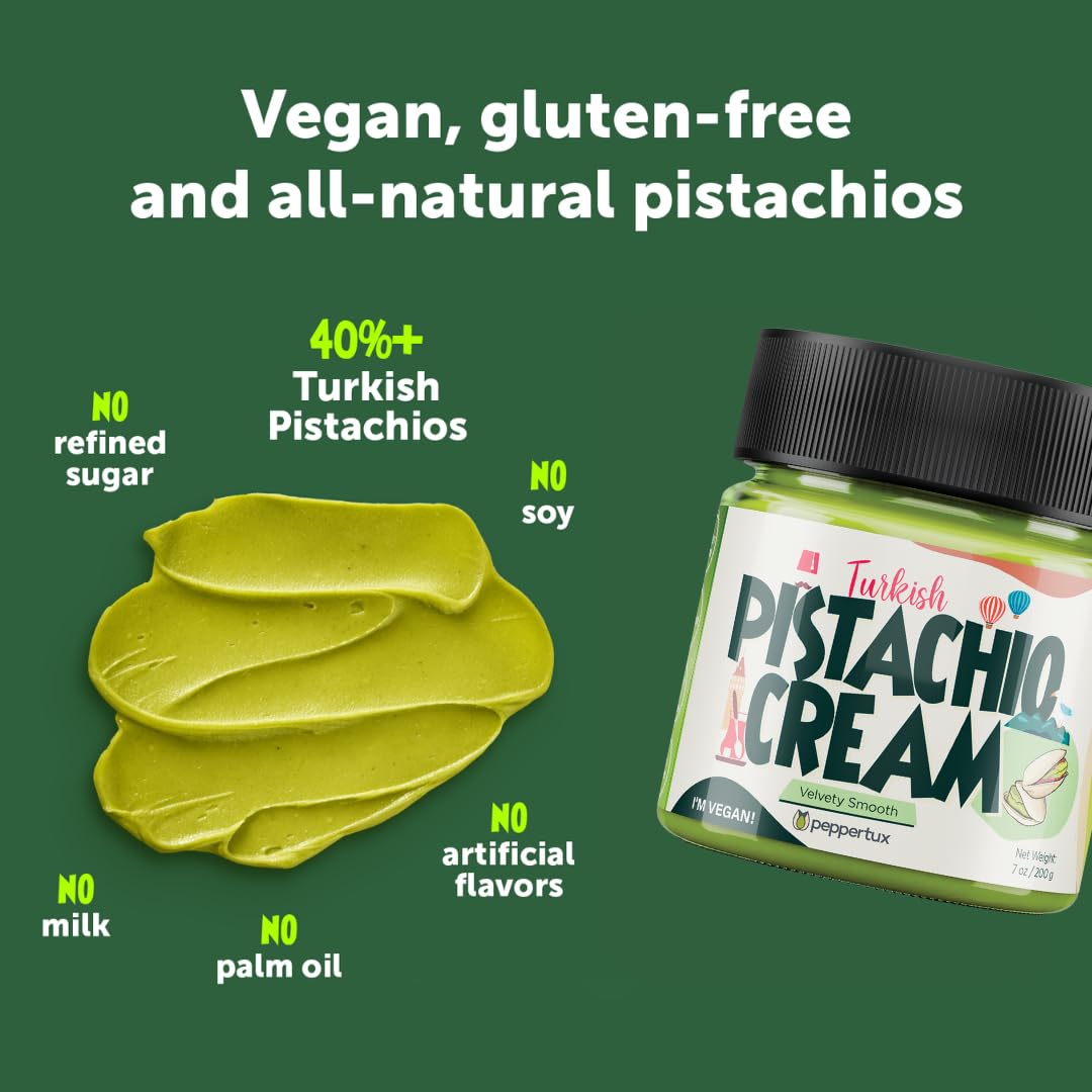 Peppertux Farms Pistachio Cream - Natural Vegan Spread Pistachio Paste For Baking, Cake, Ice Cream, Cookie & More - High Protein