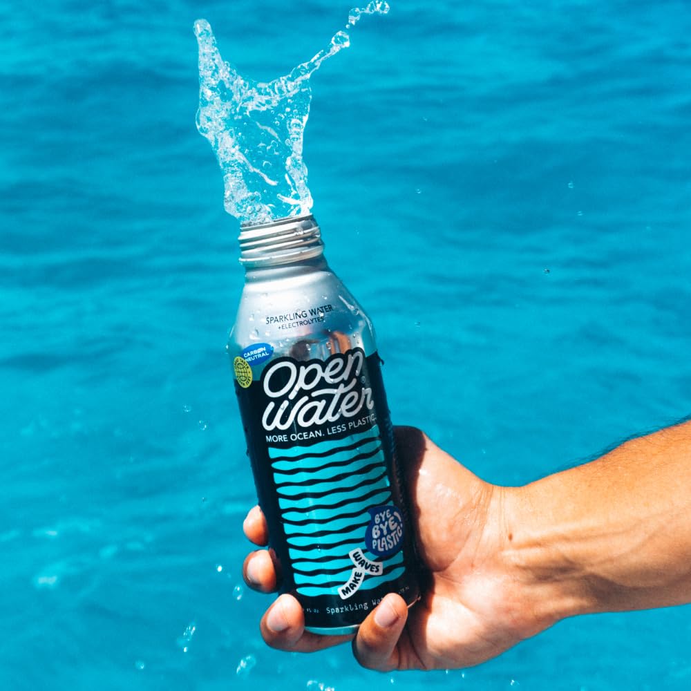 Open Water Sparkling Bottled Water with Electrolytes, 16 oz Aluminum Bottles, BPA-free, Eco-friendly, Pack of 72