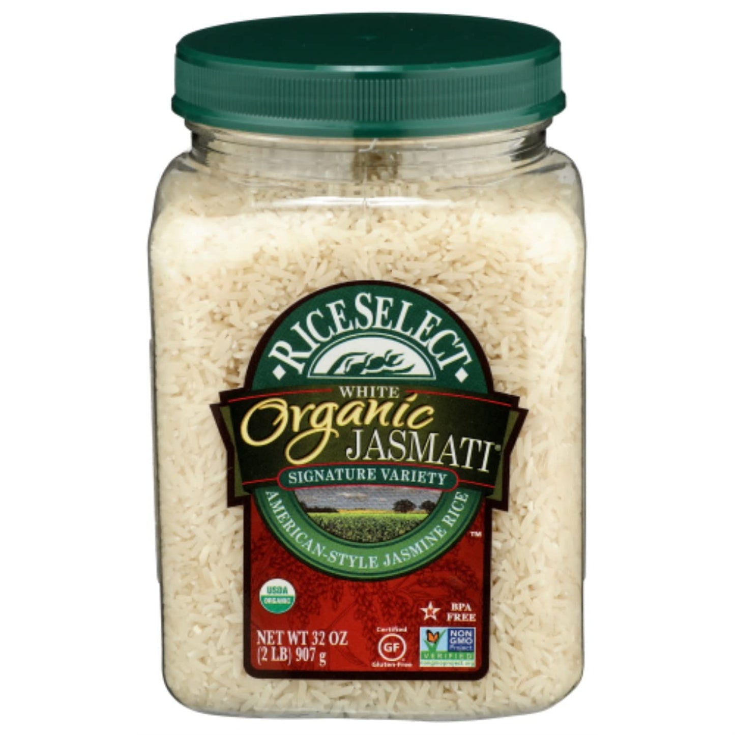 RiceSelect Organic Jasmati Rice, 32-Ounce Jars, 4-Pack, 2 Pound Total, Model 905616