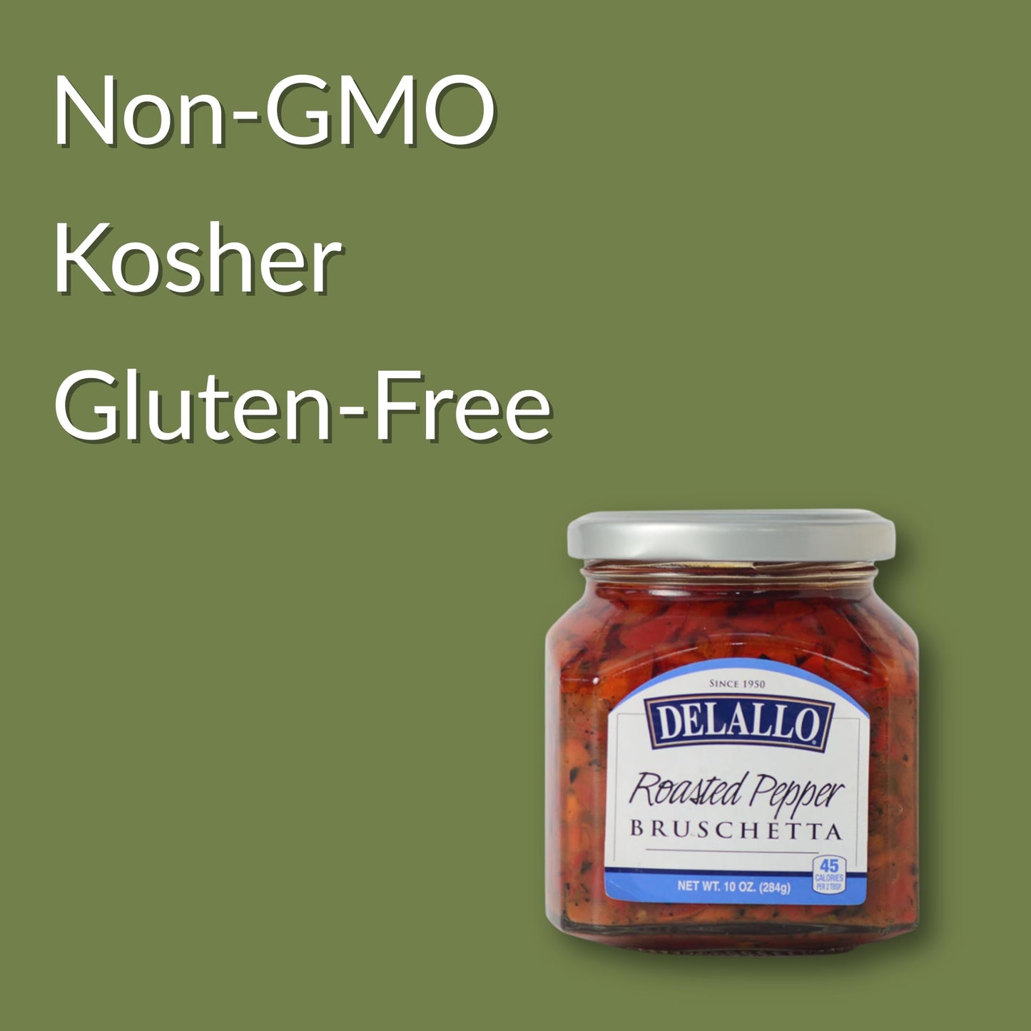 Delallo Roasted Red Pepper Bruschetta, Gourmet Spread With Sweet Red Bell Peppers In Olive Oil, Non-Gmo, Gluten Free, Kosher, Au