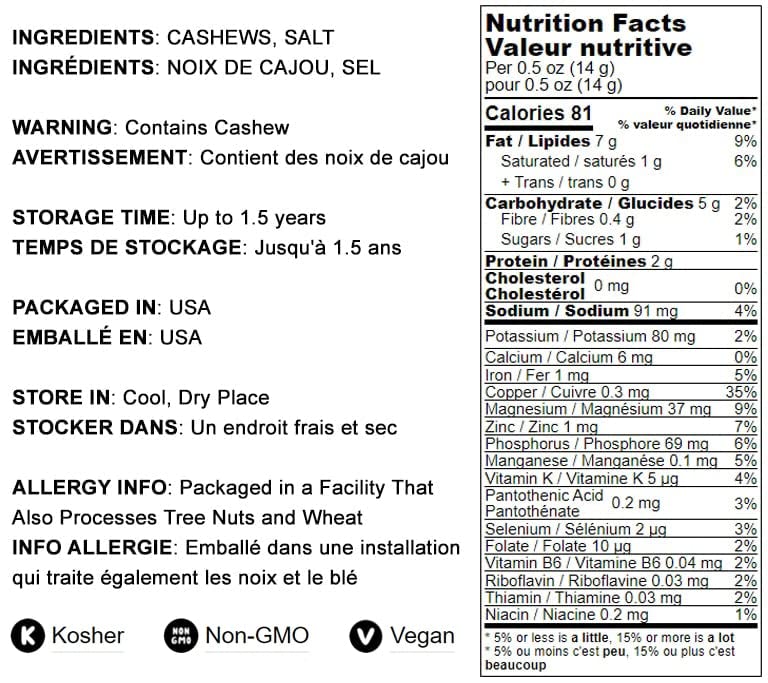 Food to Live Dry Roasted Whole Cashews with Himalayan Salt, 2 Pounds, Vegan, Kosher, No Oil Added, Crunchy Snack
