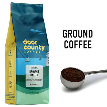 Door County Coffee Brownie Batter Flavored Coffee Ground | 10 Oz Bag | Flavored Ground Coffee Medium Roast | 100% Specialty Arab