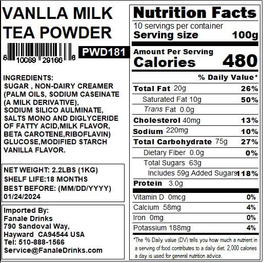 Fanale Premium Vanilla Bubble Tea Flavoring Powder | Perfect For Baking, Smoothies, Desserts And Drinks | Instant Flavoring Powd