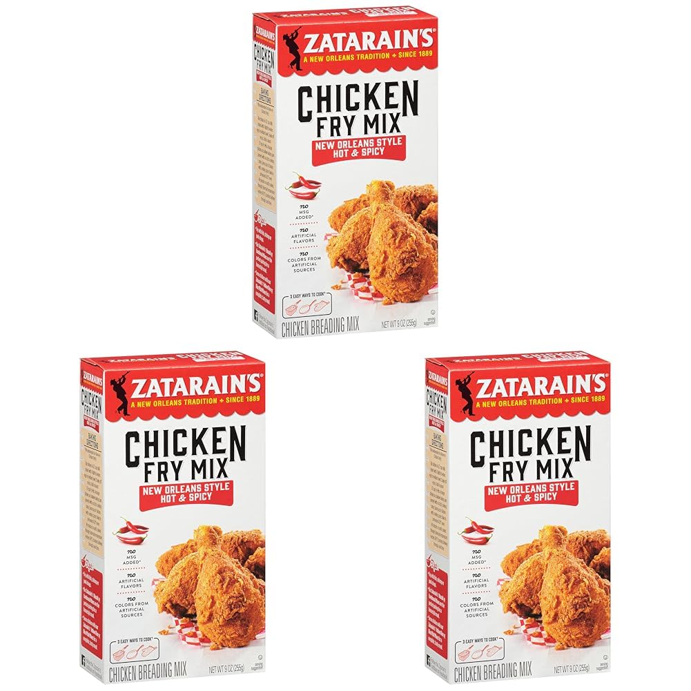 Zatarains New Orleans Style Hot & Spicy Chicken Fry Mix, 9 oz (Pack of 3)