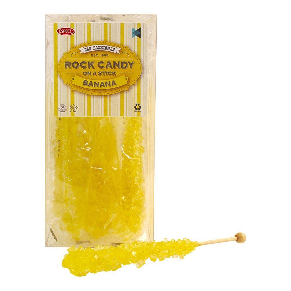 Espeez Rock Candy Sticks - Extra Large Banana Lollipop - 12 Count - Yellow - Individually Wrapped for Parties and Events