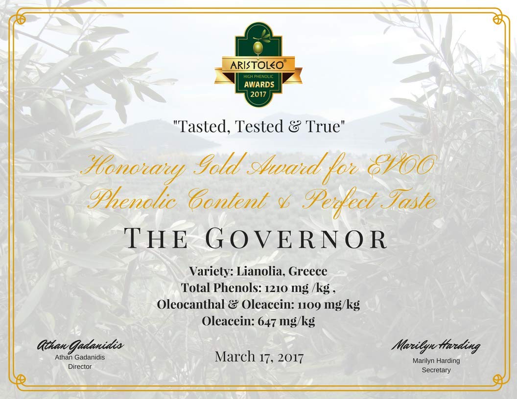 The Governor Limited Edition Extra Virgin Olive Oil - Unfiltered, Cold-Pressed, Early Harvest, Single Origin - Peppery, Robust,