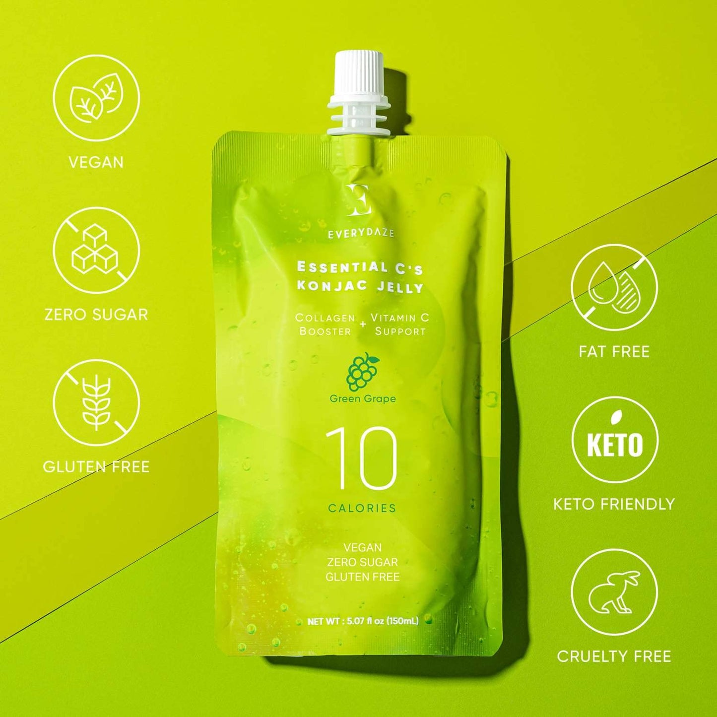 Everydaze Essential Cs Konjac Jelly | Green Grape | Vegan Collagen Peptides And Vitamin C | Gluten Free, Sugar Free, Low Calorie