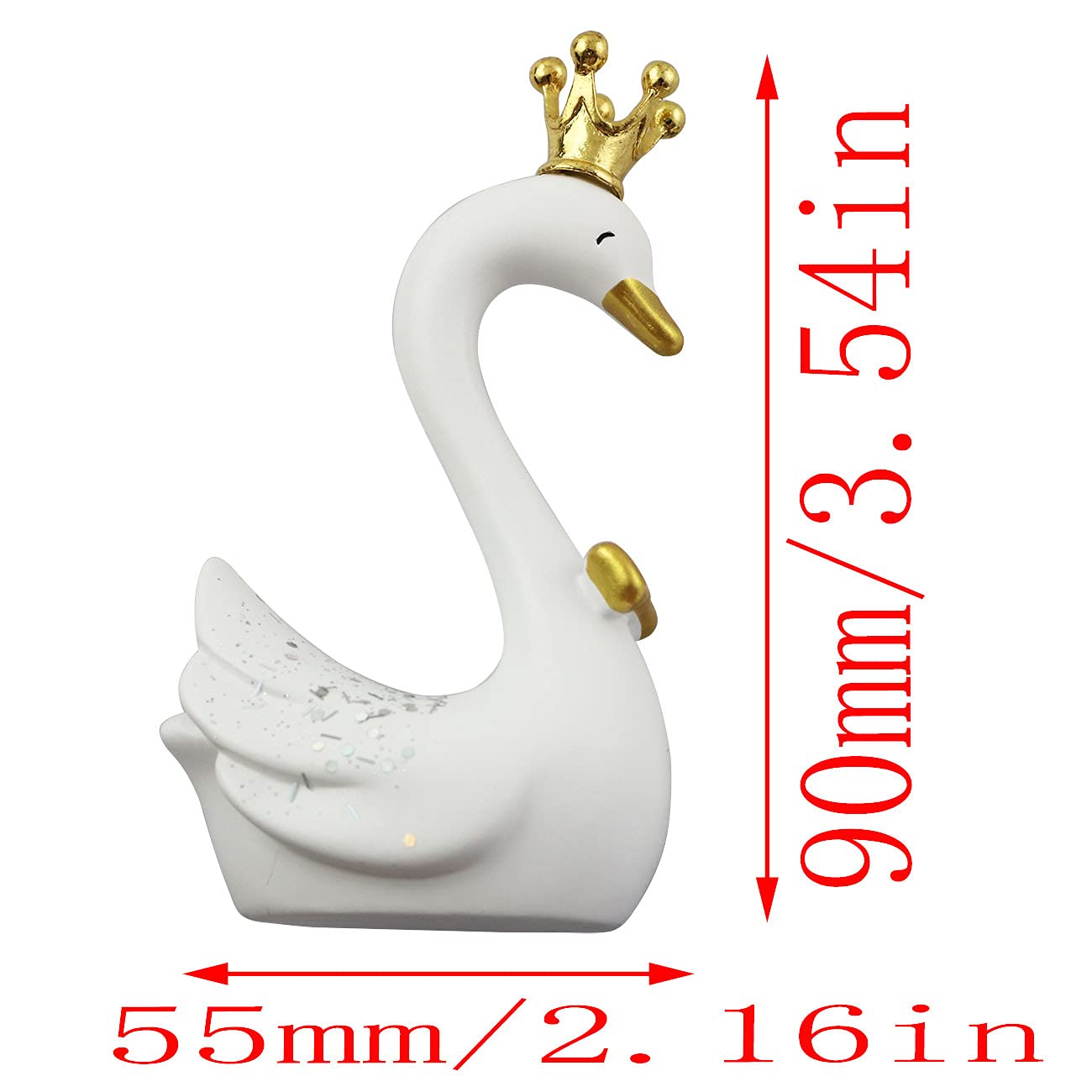 Lq Industrial Swan Birthday Cake Topper 1Pair Small White Resin Swan Couple Figurine Ornaments Set With Gold Crown For Home Deco