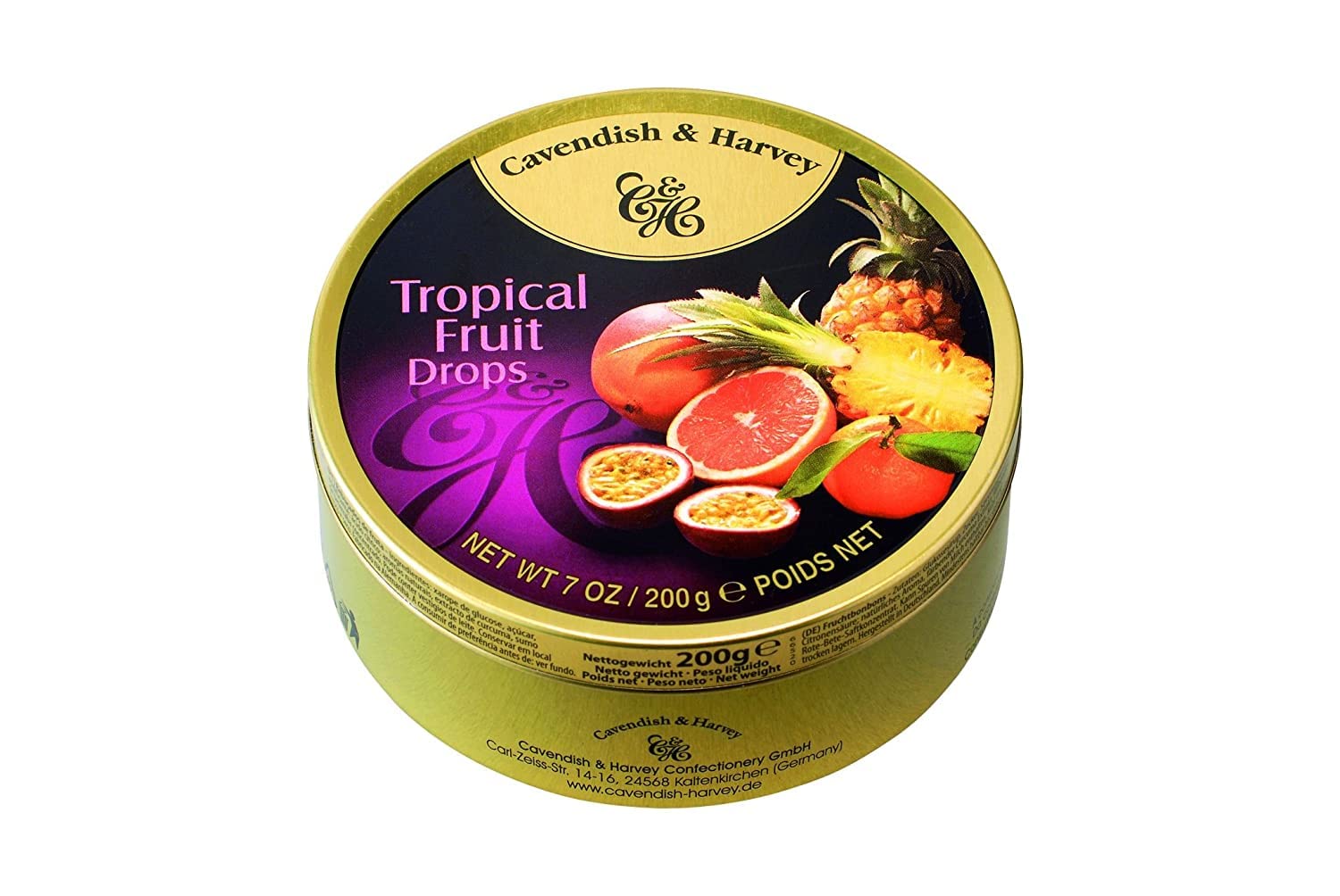 Cavendish & Harvey | Tropical Fruit Hard Candy Drops | 7 Ounce Tin