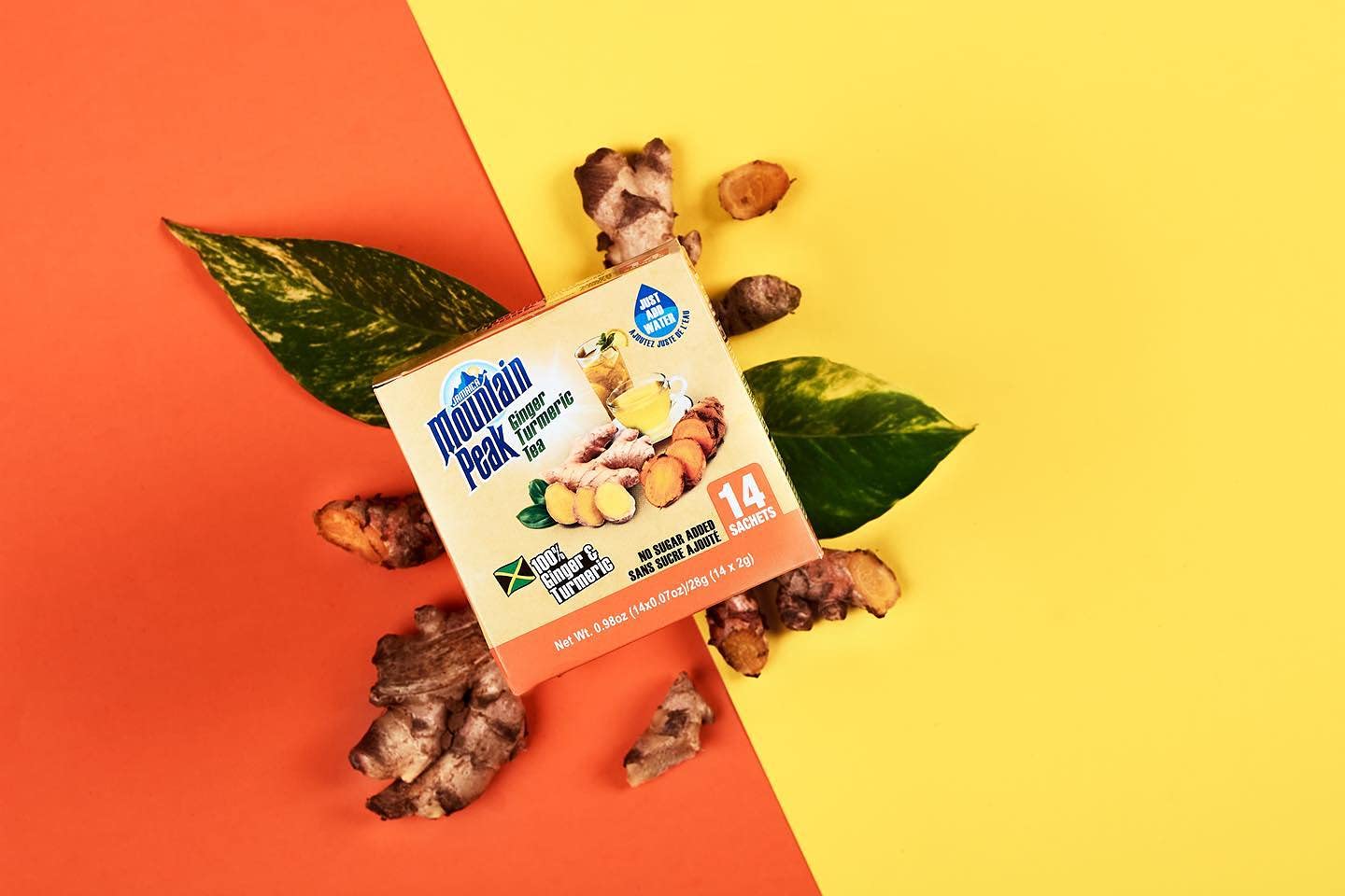 Jamaica Mountain Peak Ginger Turmeric Tea, Sweetened, 10 X 0.63 Ounce Sachets (Pack Of 3) -10 Count (Pack Of 3)