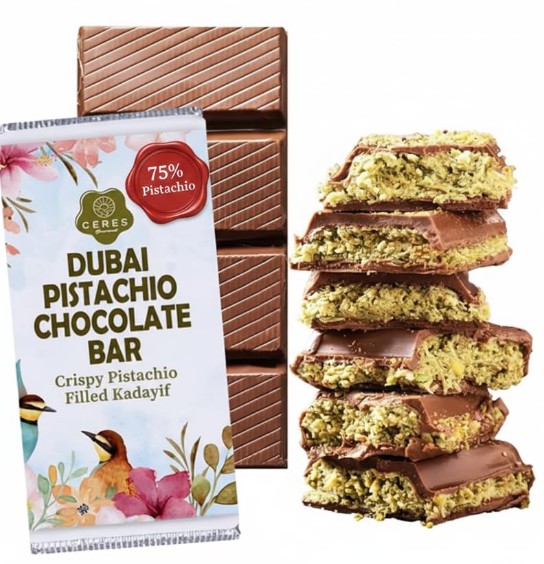 Dubai Chocolate Kunafa Pistachio Bar - 7oz | Handmade Luxury Dessert with Crunchy Kataifi & Creamy Pistachio Filling  Gift for Any Special Occasion