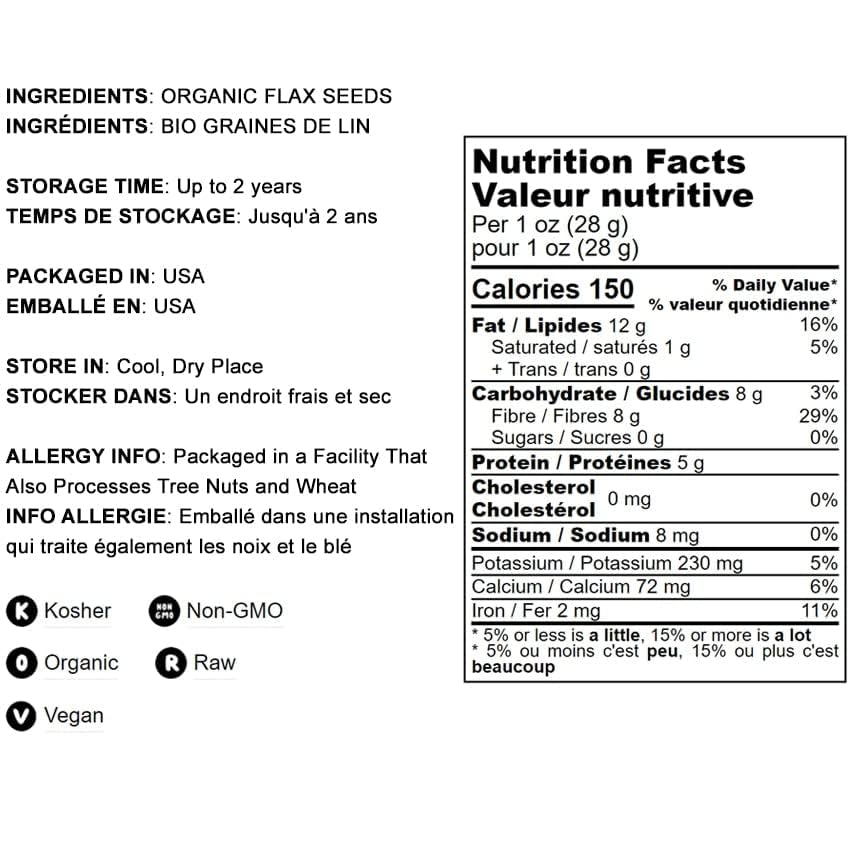 Food to Live Organic Brown Flax Seeds, Whole Raw, Non-GMO, Vegan, 4 Pounds