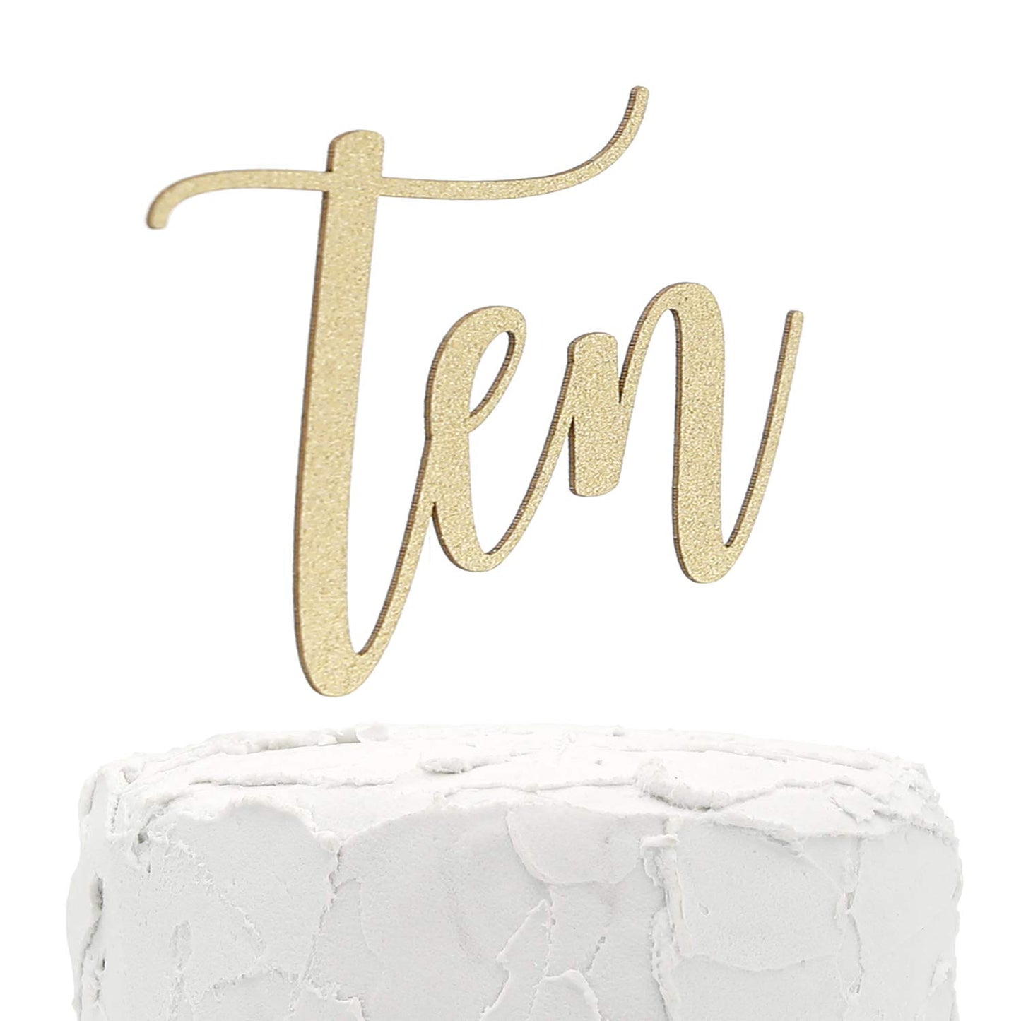 Nanasuko 10Th Birthday Cake Topper - Ten - Double Sided Gold Glitter - Premium Quality Made In Usa
