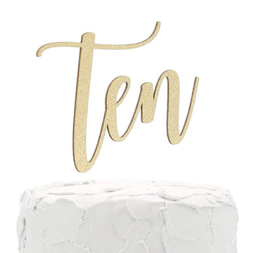 Nanasuko 10Th Birthday Cake Topper - Ten - Double Sided Gold Glitter - Premium Quality Made In Usa