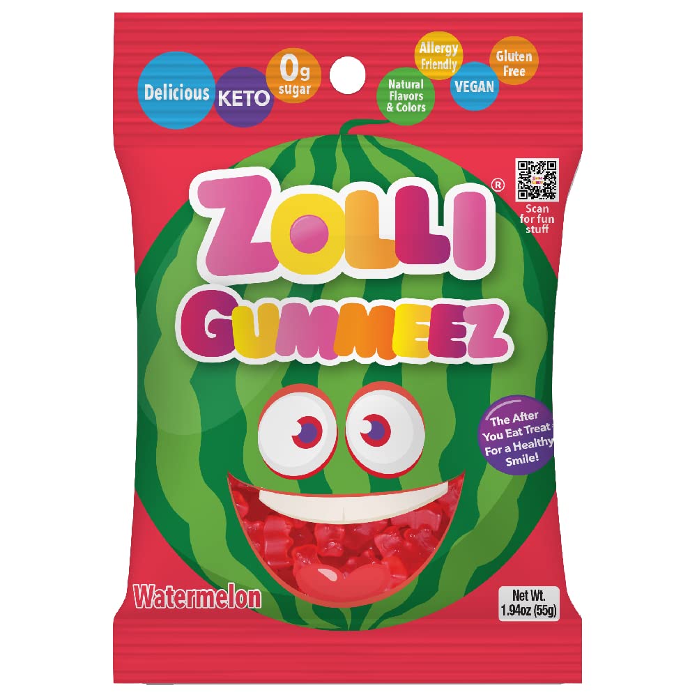 Zolli Gummies Watermelon - Delicious Zero Sugar, Allergy-Free, KETO, Vegan Clean Teeth Candy - 1.94oz for a Refreshing and Denta