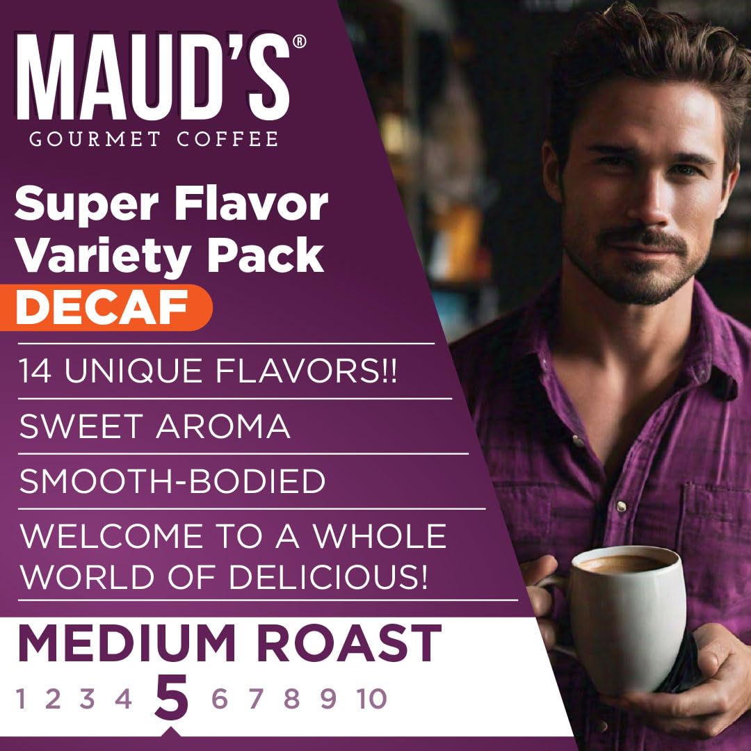 Mauds Flavored Decaf Coffee Pods Variety Pack  80ct | 14 Assorted Blends | 100% Arabica Flavored Coffee | Solar Energy Produced Recyclable Single Serve Coffee Pods Compatible with Keurig K-Cup malt-inspired
