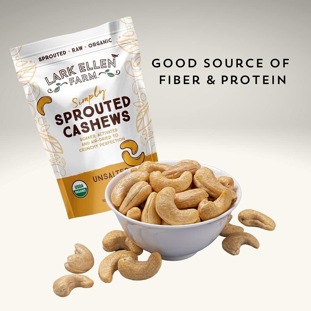 Lark Ellen Farm Whole Cashews, Unsalted Raw Sprouted Nuts, Certified Usda Organic, Gluten-Free, Vegan Snacks (10 Oz, 3 Pack)