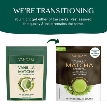 VAHDAM Vanilla Matcha Green Tea Powder - Premium Japanese Matcha with Madagascar Vanilla - 1.76oz - Vegan & Gluten-Free