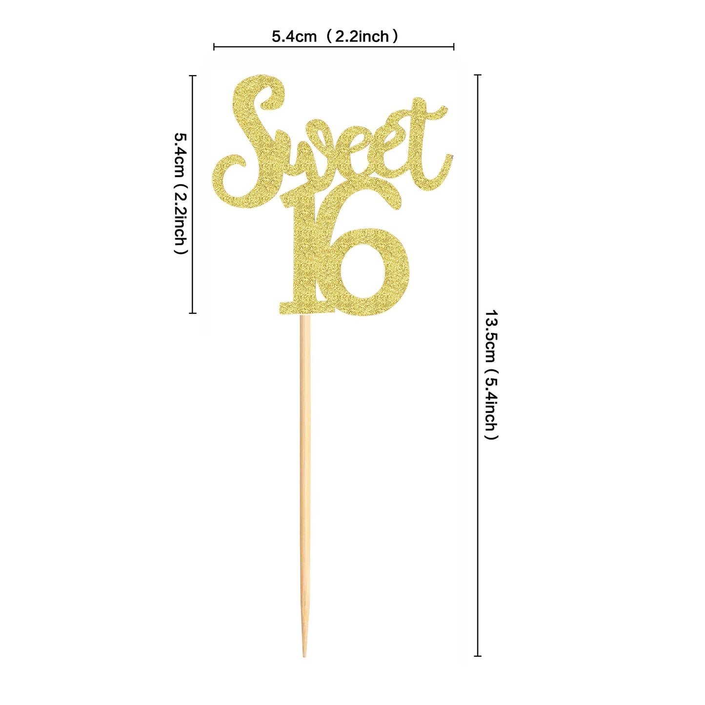 Ercadio 24 Pack Sweet 16 Cupcake Toppers Gold Glitter Age Sixteen Cupcake Picks Anniversary 16Th Kids Birthday Party Cake Decors