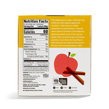 365 By Whole Foods Market, Organic Applesauce, Cinnamon - Unsweetened (4 - 3.2 Ounce Pouches), 12.7 Ounce