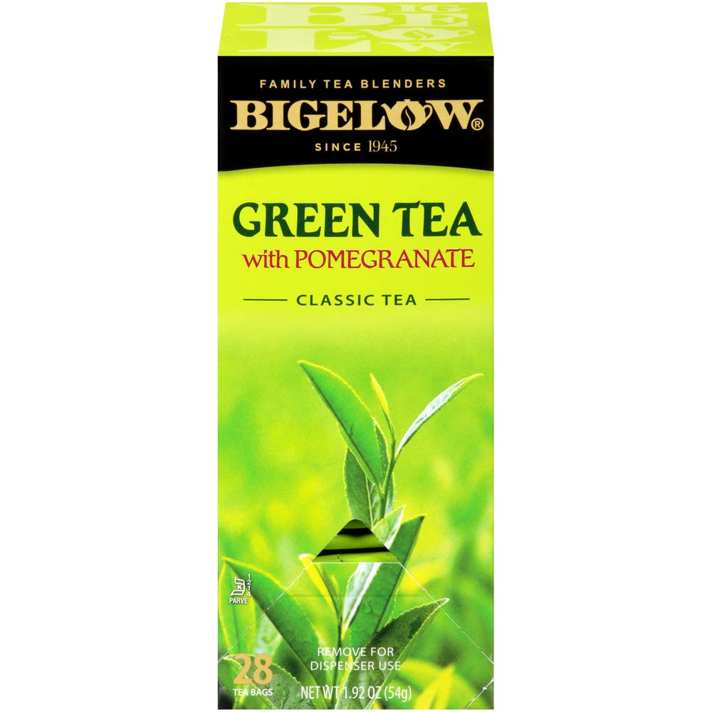 Bigelow Tea Green Tea with Pomegranate 28-Count Box (Pack of 1) enhanced Green Tea with Pomegranate Rosehips Hibiscus Antioxidant-Rich All Natural Medium-Caffeine Tea in Foil-Wrapped Bags