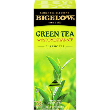 Bigelow Tea Green Tea with Pomegranate 28-Count Box (Pack of 1) enhanced Green Tea with Pomegranate Rosehips Hibiscus Antioxidant-Rich All Natural Medium-Caffeine Tea in Foil-Wrapped Bags