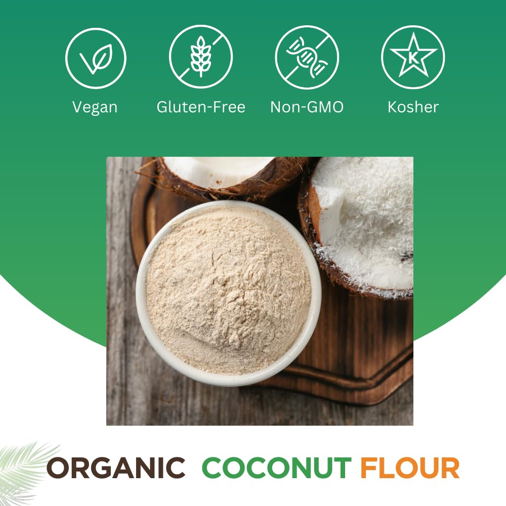 Miracle Palm Organic Coconut Flour - Gluten Free Flour Substitute For Vegan Baking, Low Fat And Good Source Of Fiber Coconut Bak