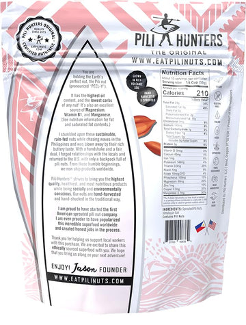 Pili Hunters Wild Sprouted Pili Nuts, Himalayan Salt, Keto/Paleo/Vegan, Gluten Free, 1 lb Bag