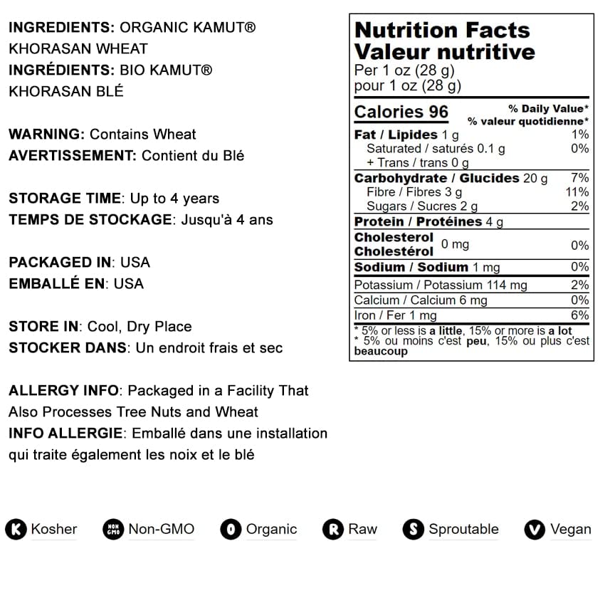 Food to Live Organic KAMUT Khorasan Wheat Berries, 5 Pounds - 100% Whole Grain, Sproutable for Wheatgrass, Non-GMO, Kosher, Bulk