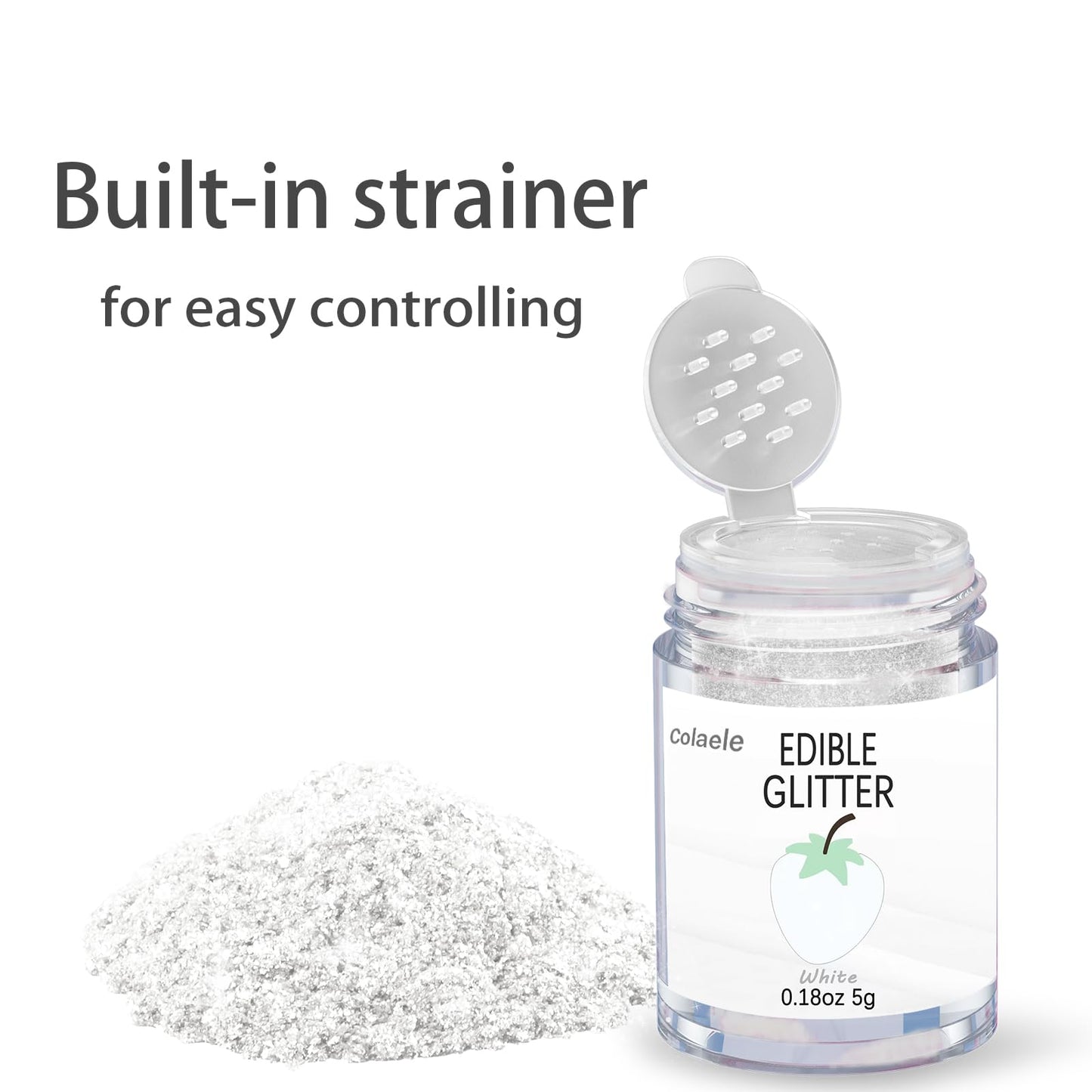 Colaele White Edible Glitter Powder - Food-Grade Luster Dust for Baking, 5g