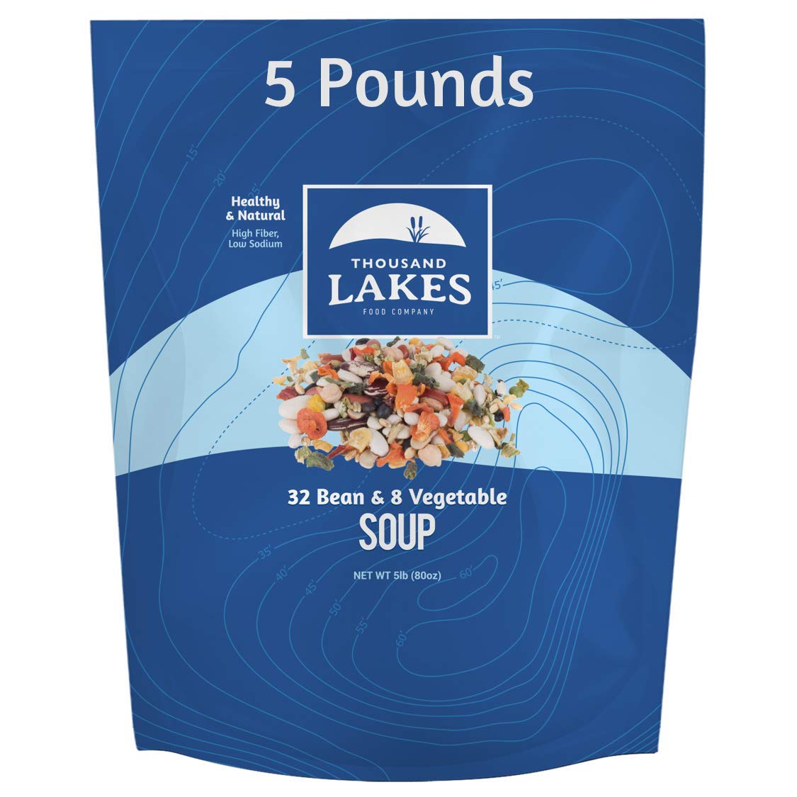 Thousand Lakes 32 Bean And 8 Vegetable Dry Soup Mix - Bulk - 5 Pounds | Low Sodium | No Fat | High Fiber | 100+ Servings | Vegan