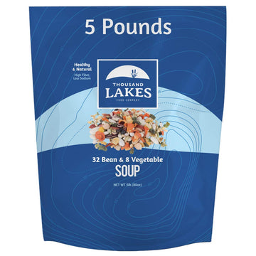 Thousand Lakes 32 Bean And 8 Vegetable Dry Soup Mix - Bulk - 5 Pounds | Low Sodium | No Fat | High Fiber | 100+ Servings | Vegan