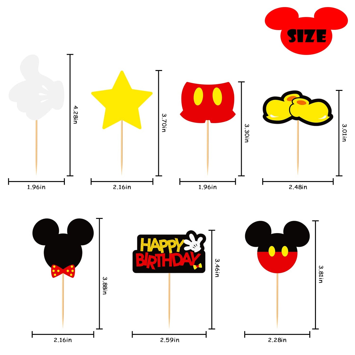 MOAXMOA Mickey Cupcake Toppers and Wrappers, Paper, 32 Toppers and 32 Wrappers, Perfect for Kids Birthday and Baby Shower Parties