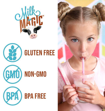 MILK MAGIC Milk Straws 4-Pack Bundle, Vanilla Milkshake, Birthday Cake, Strawberry, Unicorn Kisses, 16 Count, Plastic