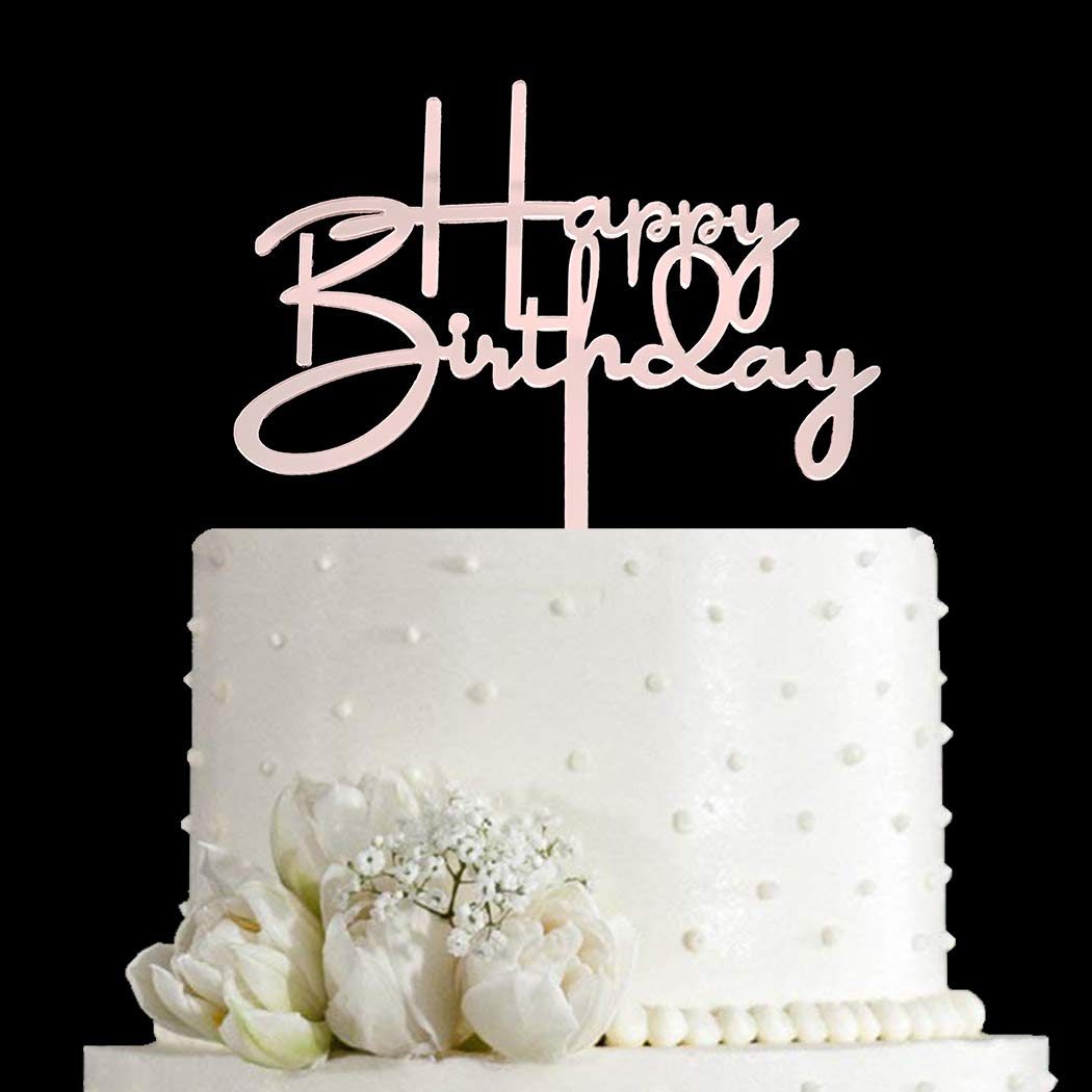 Happy Birthday Cake Topper For Birthday Party Decorations - Mirror Rose Gold Acrylic