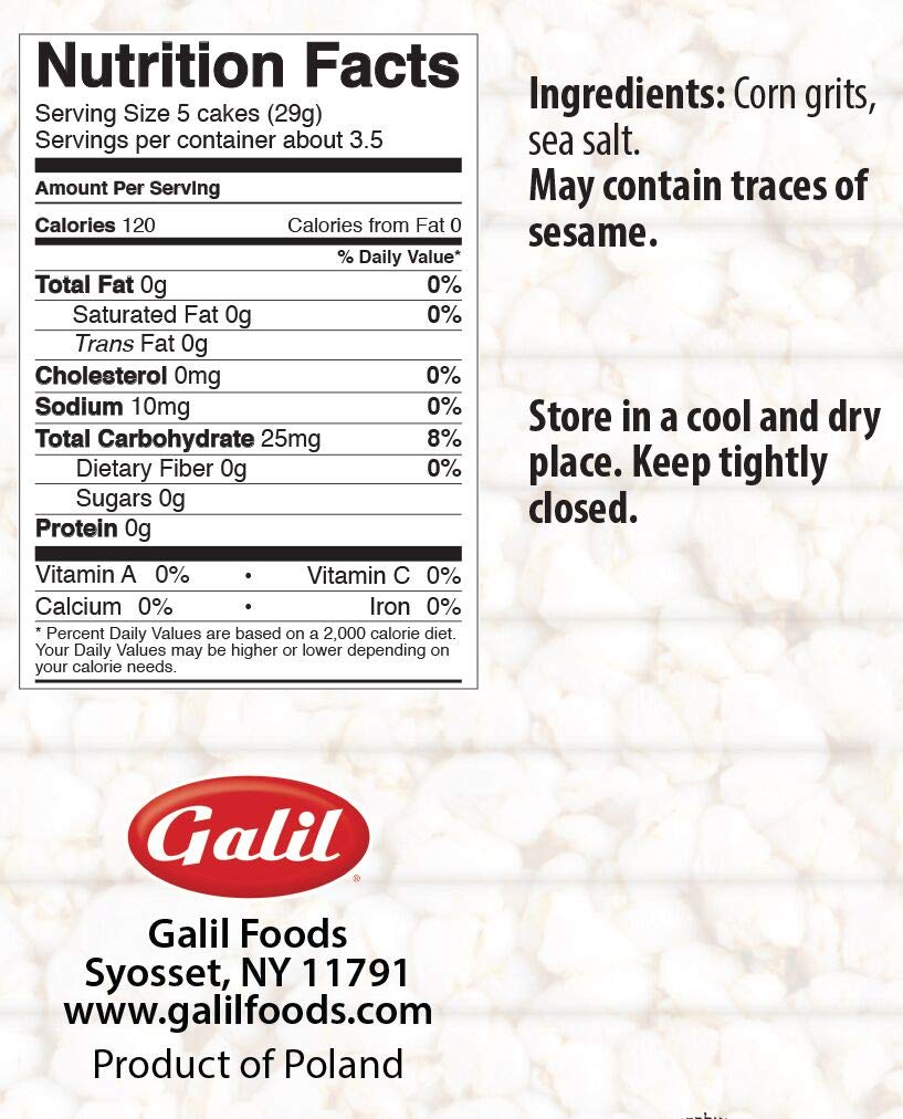 Galil Thin Real Corn Cakes | All Natural-Non GMO, Gluten Free, Vegan, 3.5 Ounce (Pack of 3)