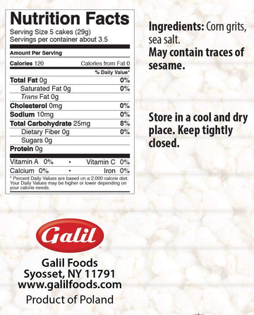 Galil Thin Real Corn Cakes | All Natural-Non GMO, Gluten Free, Vegan, 3.5 Ounce (Pack of 3)